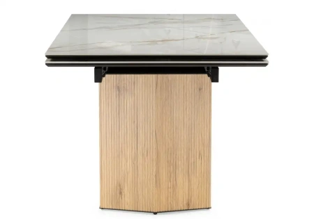 Керамический стол Woodville Монерон 180(240)x90 calacatta gold / дуб монтана