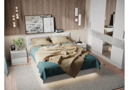 Кровать Woodville Лунара 160x200 белый / бетон светлый