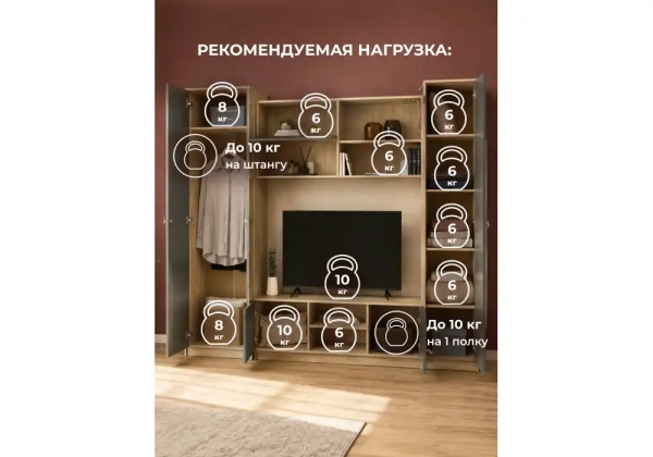 Готовая гостиная Woodville Бертелена дуб крафт серый / серый графит