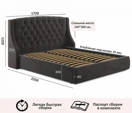 Кровать полутораспальная Stefani 2000x1400 с ПМ и матрасом PROMO B COCOS
