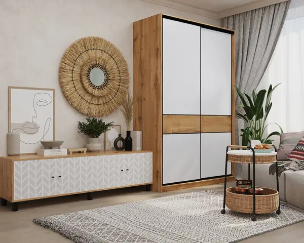 Шкаф-купе SLIM,125*60, Дуб вотан, Белый шёлк