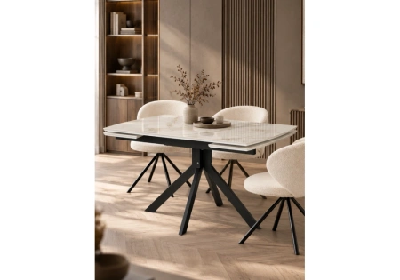 Керамический стол Woodville Катчел 120(180)x80 calacatta gold / черный