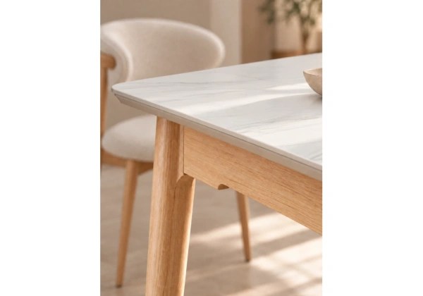 Керамический стол Woodville Halmar 140(180)x80 белый спеченный камень / светлое дерево