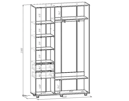 Шкаф-купе PRIME, 140х45х230 Дуб вотан с зеркалом