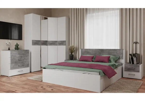 Кровать Woodville Теплиса 160x200 белый / бетон светлый
