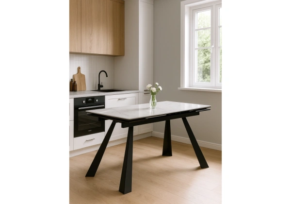 Керамический стол Woodville Маунт 140x80 белый мрамор / черный