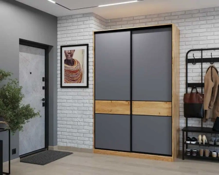 Шкаф-купе SLIM,125*60, Дуб вотан, Темно-серый