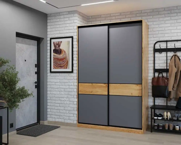 Шкаф-купе SLIM,125*60, Дуб вотан, Темно-серый