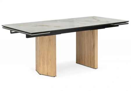 Керамический стол Woodville Монерон 180(240)x90 calacatta gold / дуб монтана