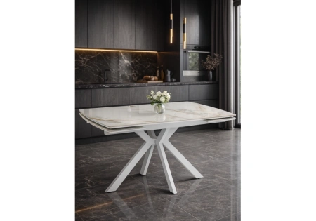 Керамический стол Woodville Катчел-2 120(180)x80 calacatta gold / белый