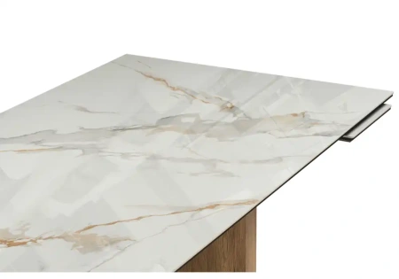 Керамический стол Woodville Монерон 180(240)x90 calacatta gold / дуб монтана