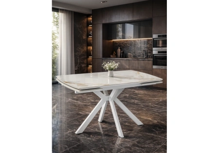 Керамический стол Woodville Катчел-2 120(180)x80 calacatta gold / белый