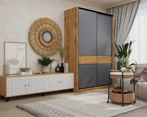 Шкаф-купе SLIM,125*60, Дуб вотан, Темно-серый