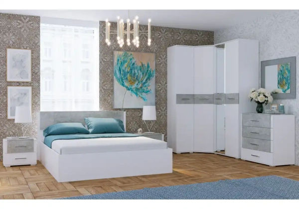 Кровать Woodville Теплиса 160x200 белый / бетон светлый