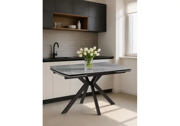 Керамический стол Woodville Катчел-2 120(180)x80 серый активный / черный