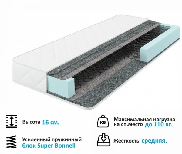 Кровать односпальная Bonna с матрасом ГОСТ 2000x900