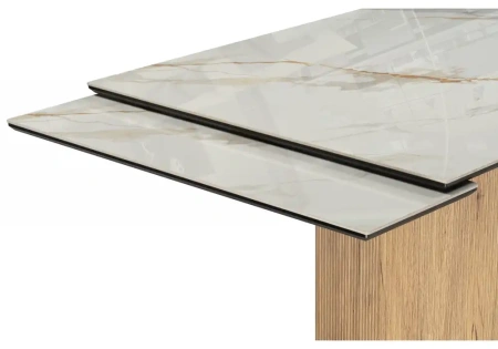 Керамический стол Woodville Монерон 180(240)x90 calacatta gold / дуб монтана