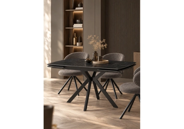 Керамический стол Woodville Катчел-2 120(180)x80 matte черный мрамор / черный