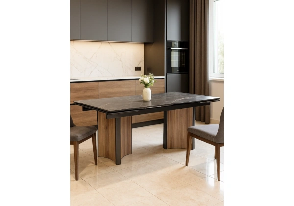 Керамический стол Woodville Саливан 180x90 nero marquina / дуб бомонд лофт