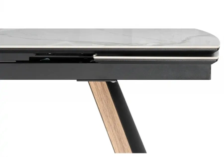 Керамический стол Woodville Симмонс 180(260)x90 statuario titan gloss / черный / орех дуб монтана