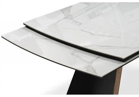Керамический стол Woodville Симмонс 180(260)x90 statuario titan gloss / черный / орех дуб монтана