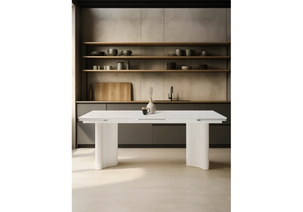 Стол стеклянный Woodville Мален 240x110 белый мрамор / белый