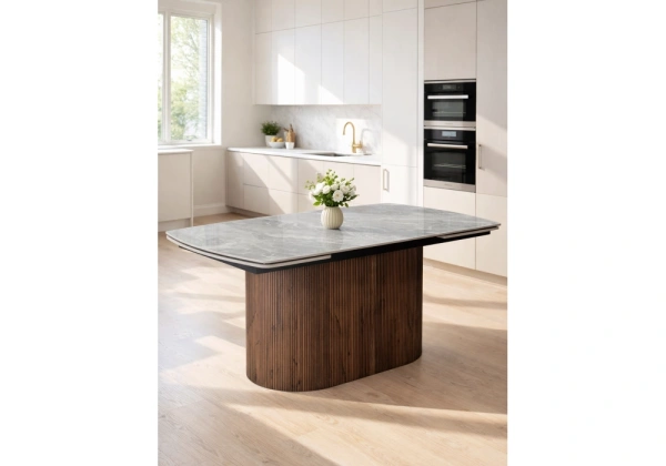 Керамический стол Woodville Lagos 160(240)x90 серый / орех