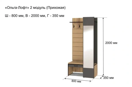 Прихожая с зеркалом Ольга Лофт 2, Дуб крафт золотой/Темно-серый