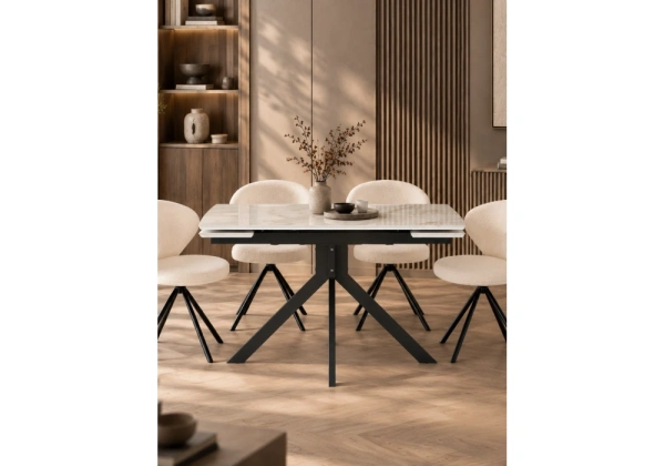 Керамический стол Woodville Катчел 120(180)x80 calacatta gold / черный