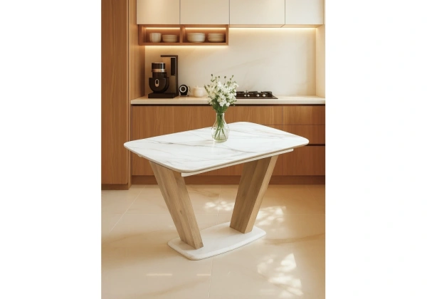 Керамический стол Woodville Петир 120(160)х80х75 gilt white / дуб монтана