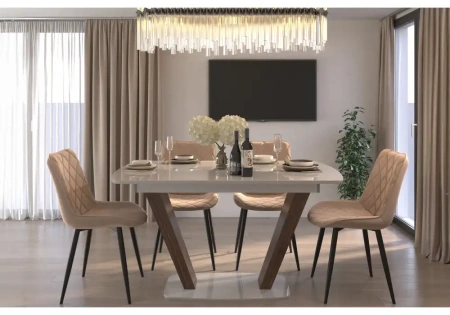Керамический стол Woodville Петир 120(160)х80х75 gilt white / дуб монтана