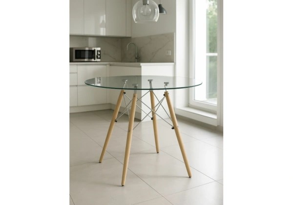 Стол стеклянный Woodville PT-151 80х80х76 clear glass / wood
