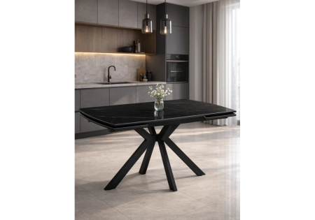 Керамический стол Woodville Катчел-2 120(180)x80 matte черный мрамор / черный