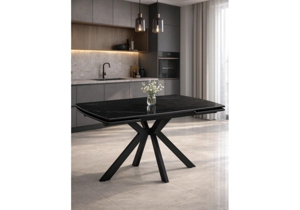 Керамический стол Woodville Катчел-2 120(180)x80 matte черный мрамор / черный
